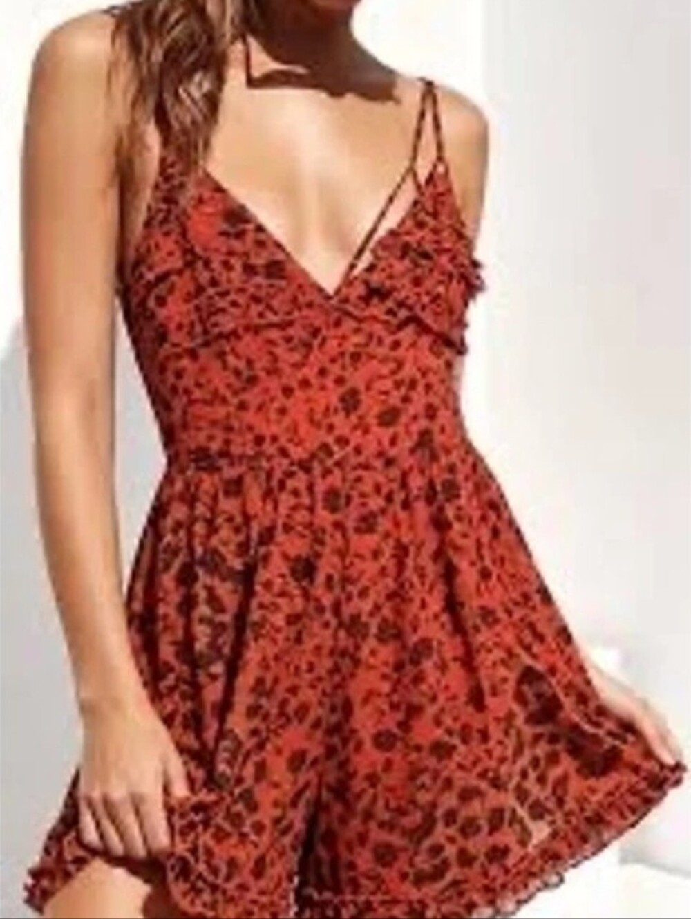 Trixxi Rust Red Floral Ruffle Cami